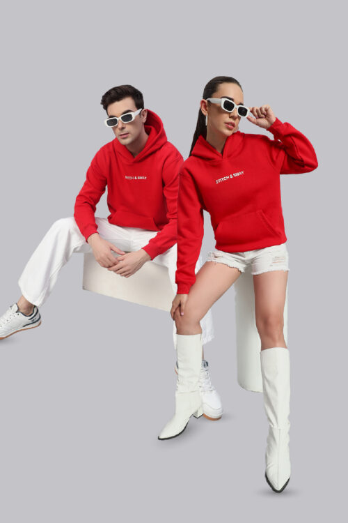 Stitch & Sway Red Regular Fit Unisex Hoodie